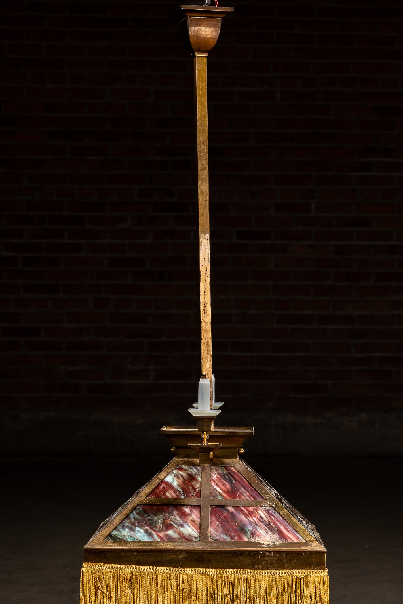 Antique Arts & Crafts Slag Glass Parlor Lamp with Keyed Sconces