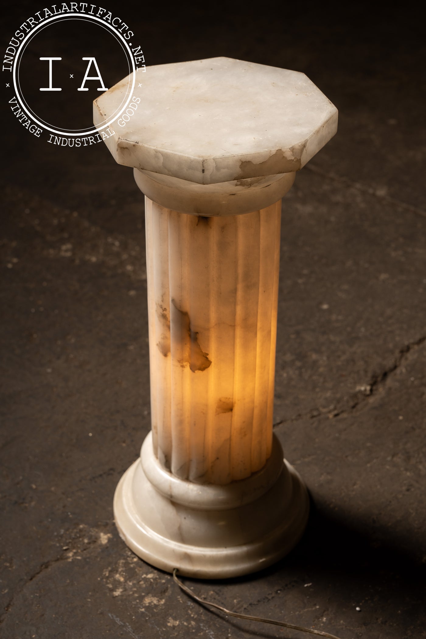 Illuminated Alabaster Doric Column Pedestal Lamp