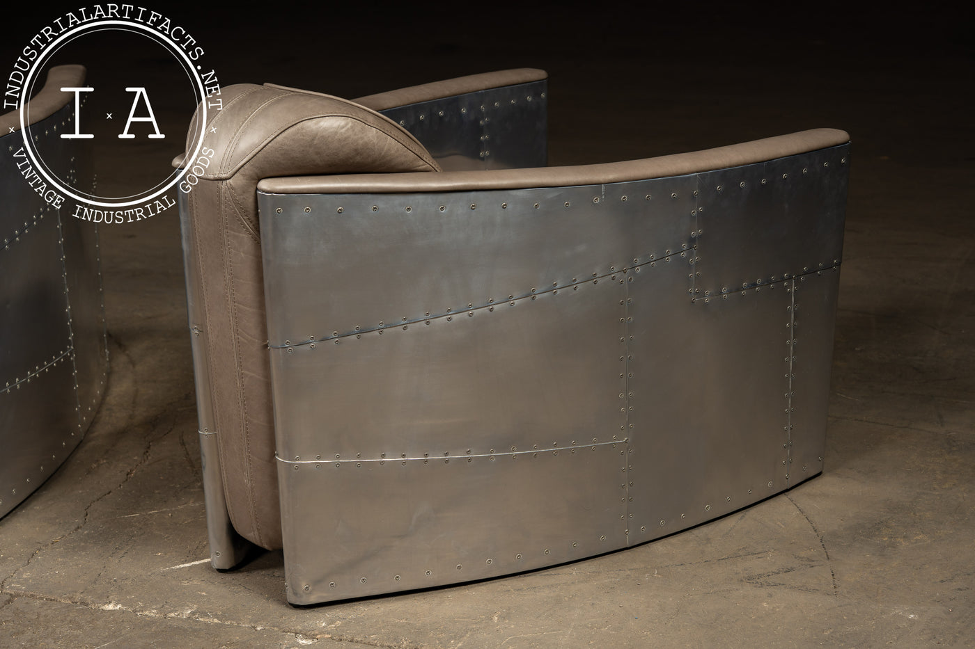 Vintage Pair of Aviator Chairs with Ottoman in Gray by RH