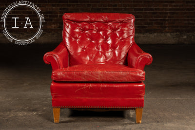 Vintage Tufted Leather Lounge Chair in Candy Apple Red