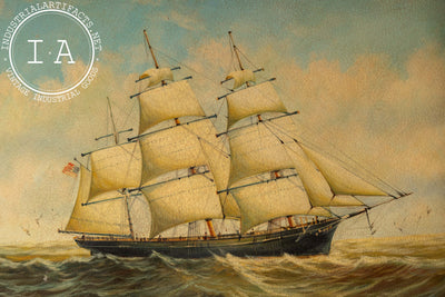 Ship At Sea | Large Format Framed Oil Painting, Signed