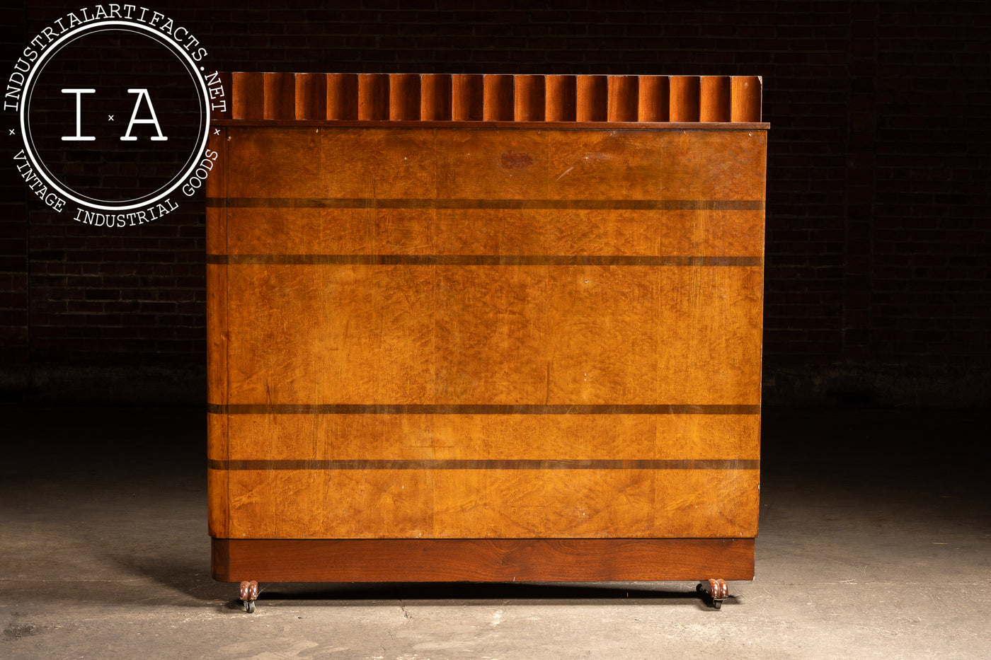 Vintage Art Deco Birdseye Maple Rolling Room Divider