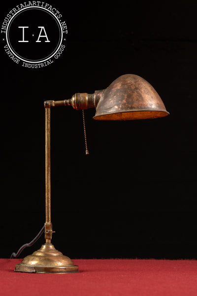 Early 20th Century Brass Articulating Desk Lamp with Dome Shade by Faries