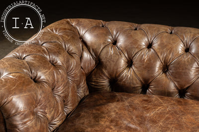 Leather Chaise Lounge on Casters in Brown