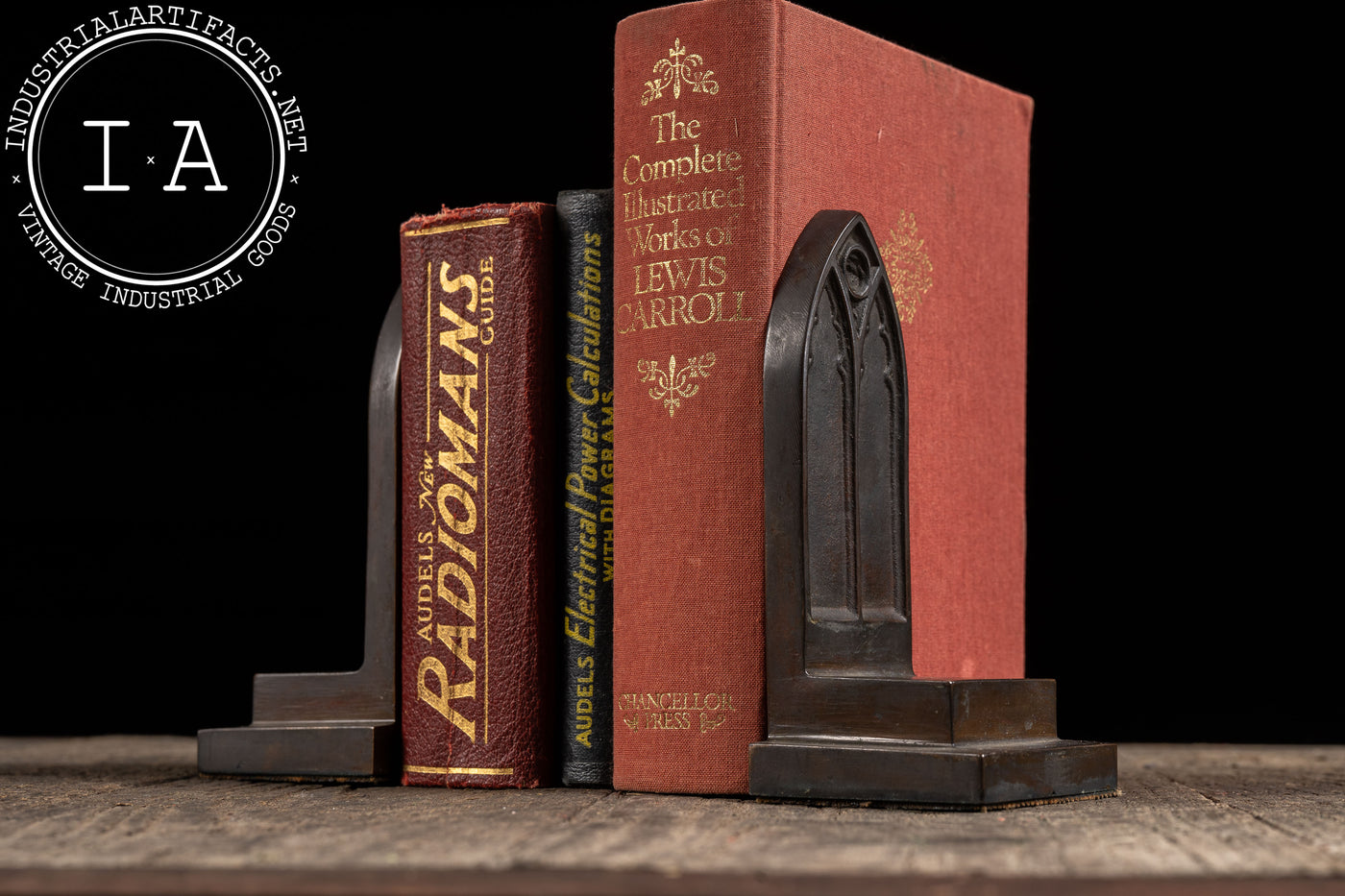 Antique Gothic-Inspired Cathedral Window Bookend Pair