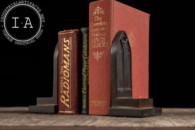 Antique Gothic-Inspired Cathedral Window Bookend Pair