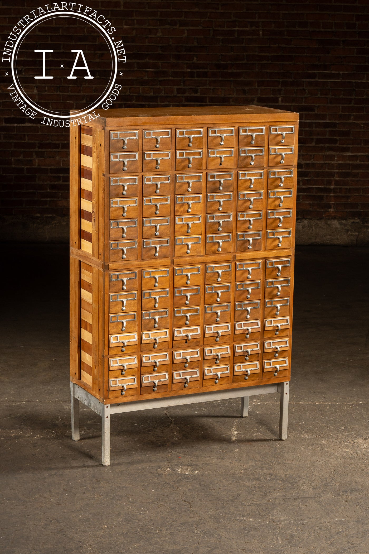 Massive Vintage 72-Drawer Oak Library Card Catalog on Steel Base –  Industrial Artifacts