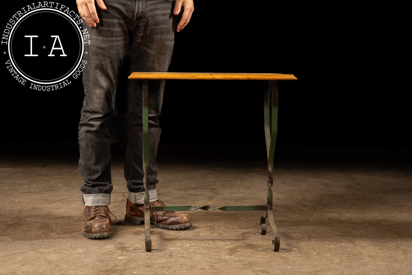 Early Oak and Wrought Iron Side Table