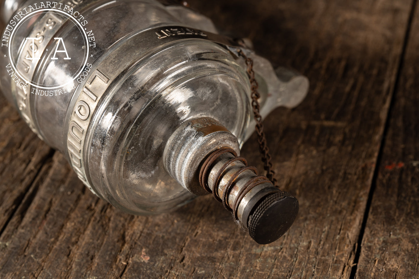 Vintage Industrial Glass "LIQUIDON" Soap Dispenser by IS-Soap Mfg.