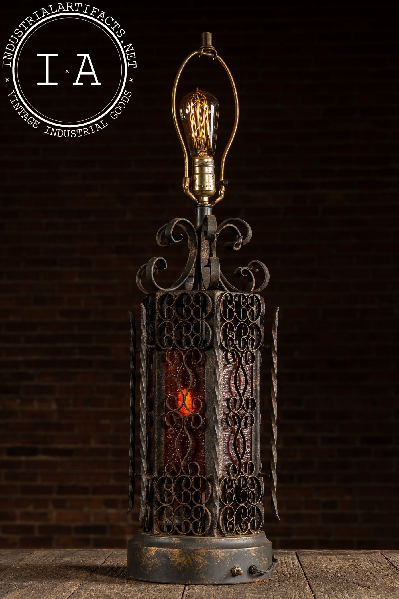 Vintage Spanish Revival Wrought Iron Table Lamp with Mica Shade Panels