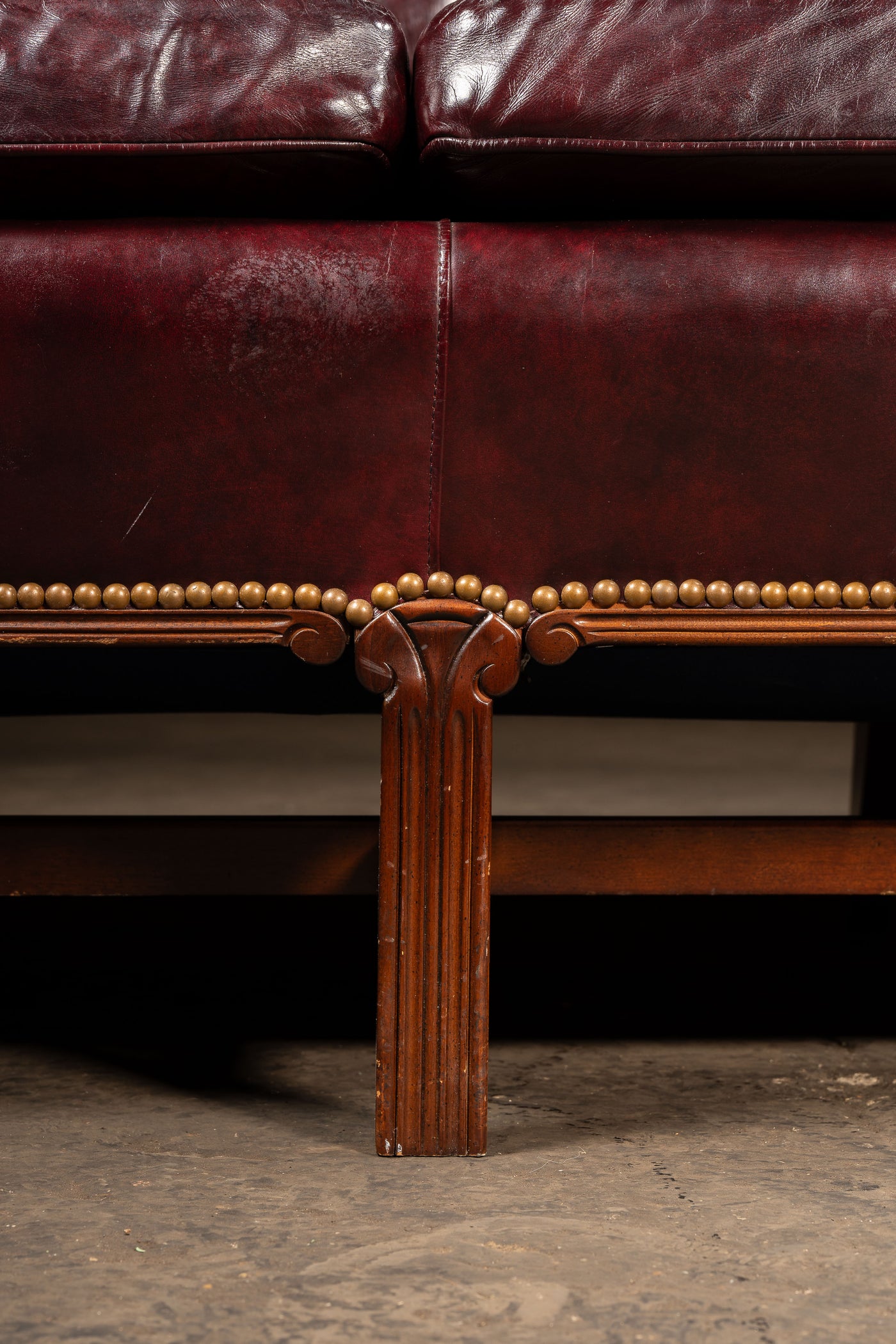 Vintage Chippendale-Style Camelback Chesterfield Leather Sofa in Oxblood