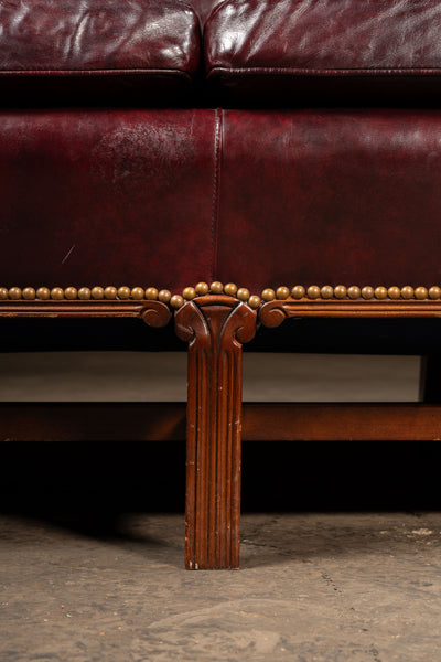 Vintage Chippendale-Style Camelback Chesterfield Leather Sofa in Oxblood