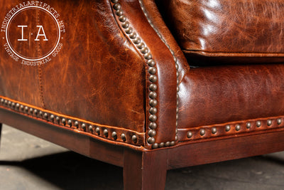 Pair of Wingback Leather Armchairs in Burnt Orange