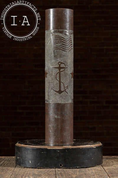 WWI-Era Engraved Trench Art Shell Casing Vase on Base