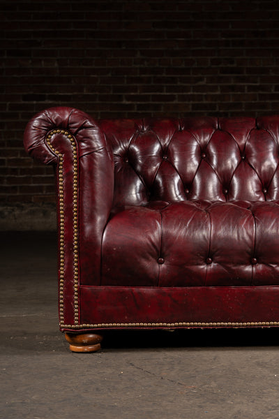 Vintage Tufted Leather Chesterfield Sofa in Oxblood