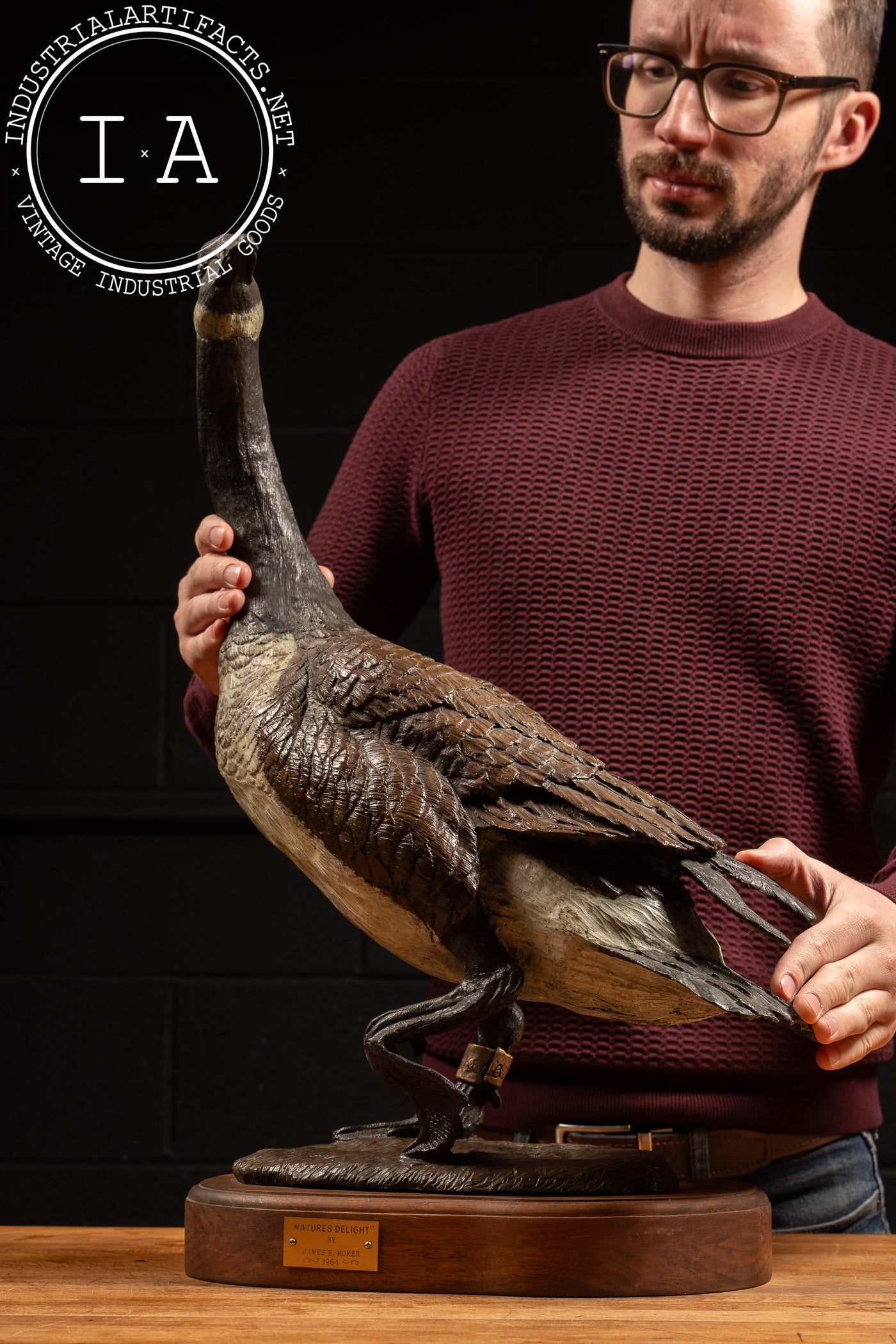 Bronze Canada Goose Sculpture “Nature’s Delight” by James E. Hoker