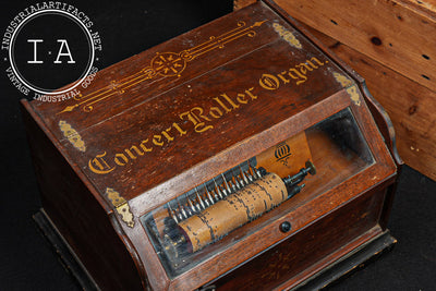 Early Concert Roller Organ with Music Cobs and Crate