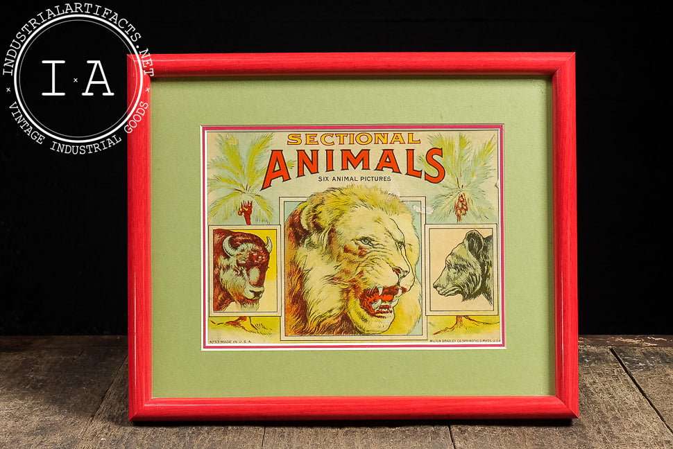 Early 20th Century Sectional Animals Card Box in Frame