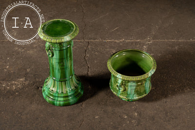 Early 20th Century Brush McCoy “Green Onyx” Majolica Pedestal & Planter Set