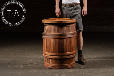 Early 20th-Century Wooden Storage Barrel with Lid
