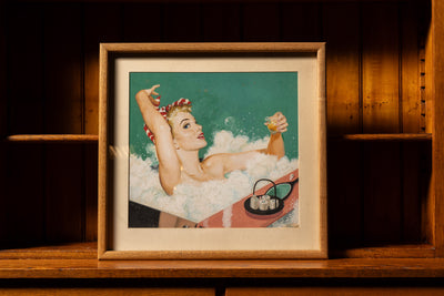 Original Framed Patterson Pin-Up Girl in Bath Painting; Signed