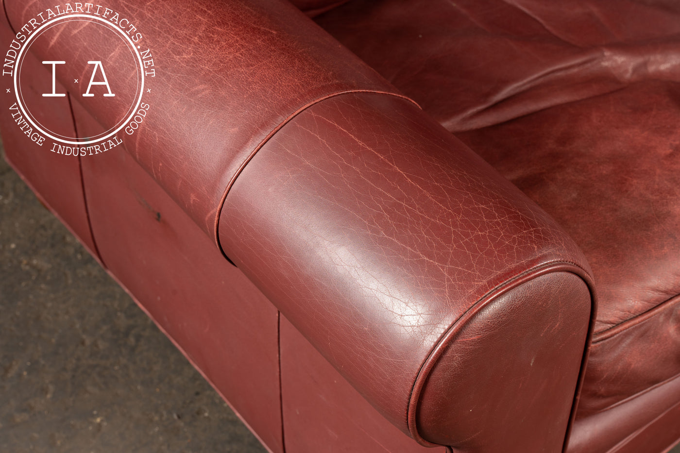 Red Leather Armchair with Ottoman