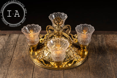 Vintage Four-Lamp Flush Mount Brass Light Fixture with Floral Motif