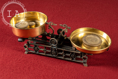 Early 20th Century Brass Wage Scale with Cast Iron Frame
