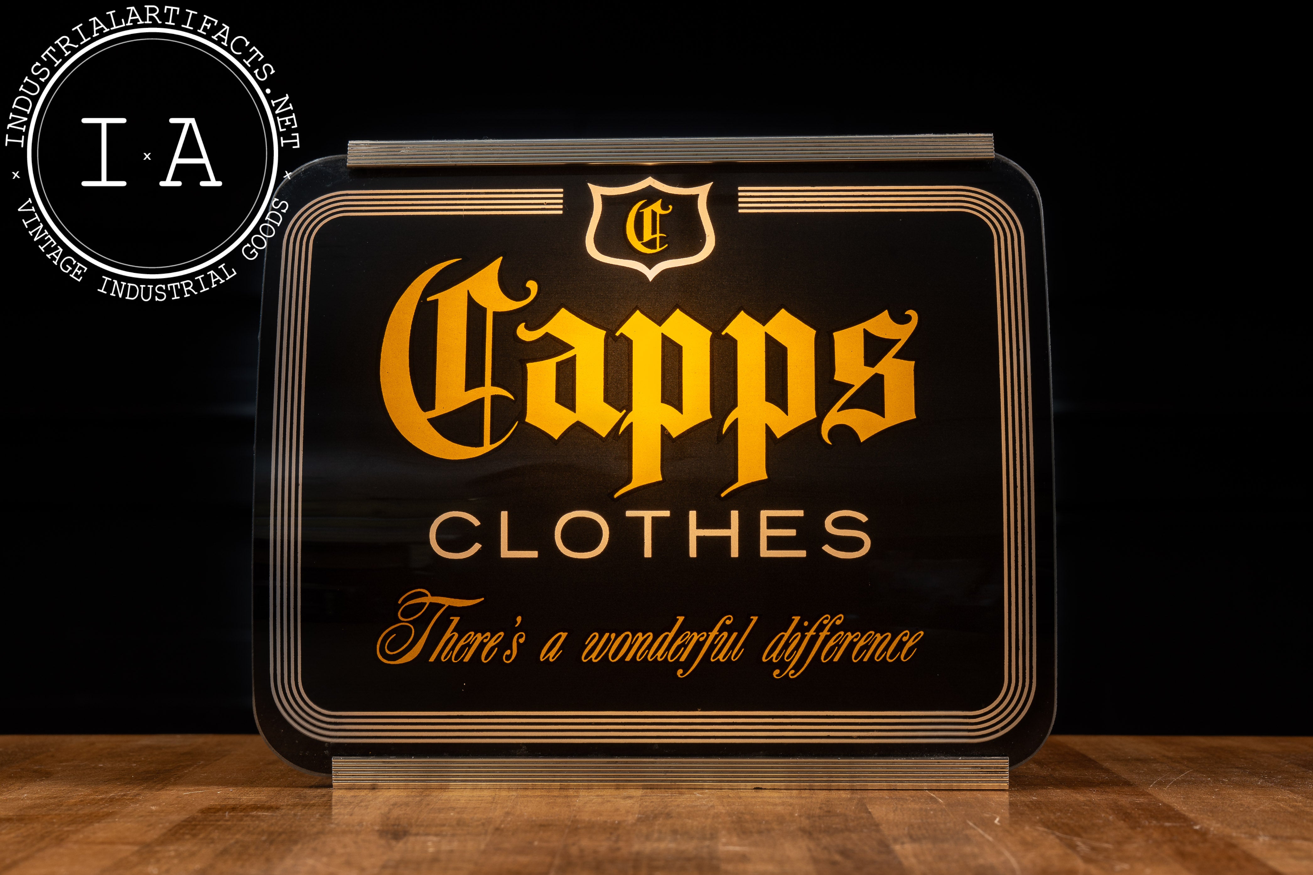 Used Cap Sign Capps Clothes Lighted Glass Sign – Industrial Artifacts