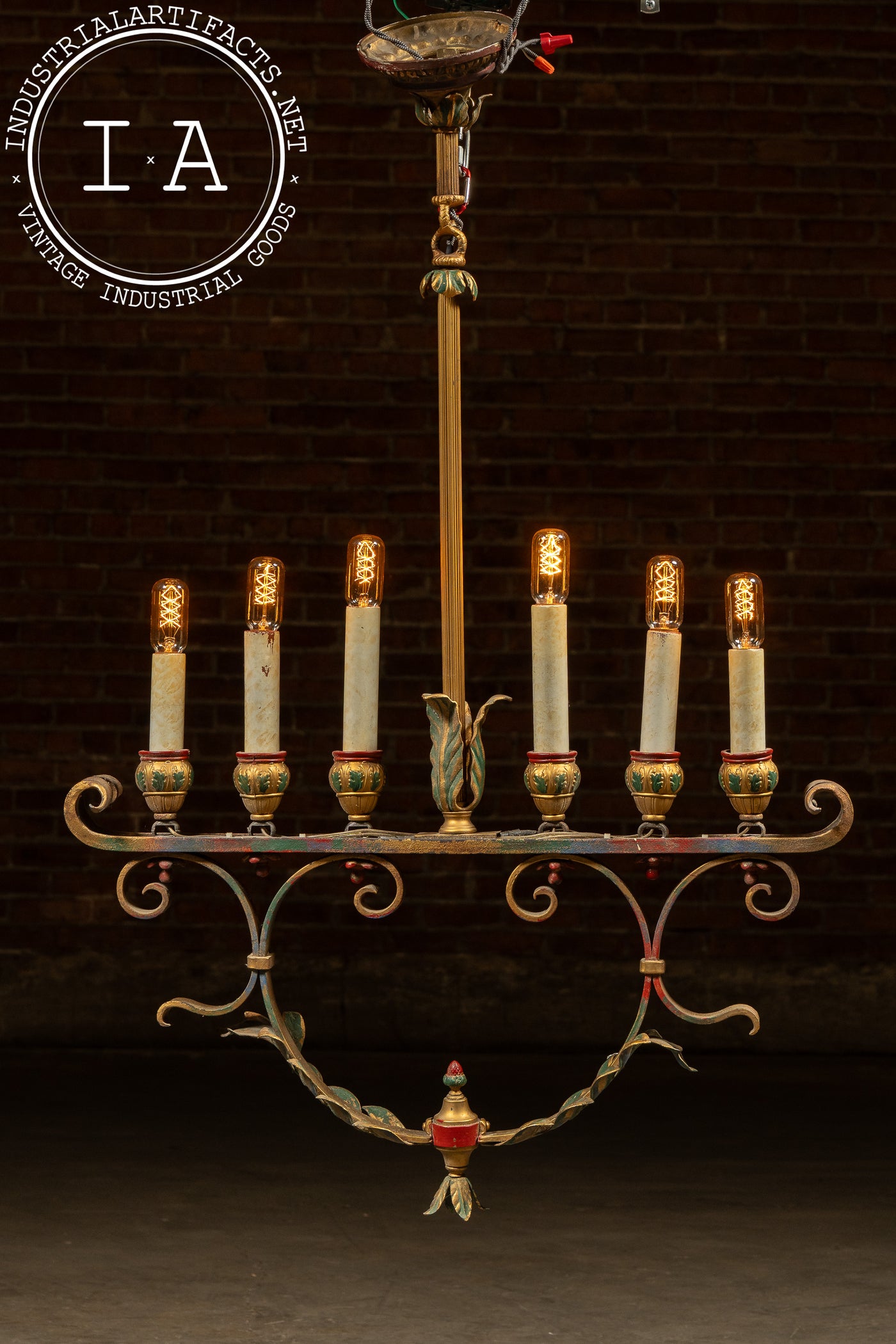 Mediterranean Revival Wrought Iron and Tole Chandelier 2