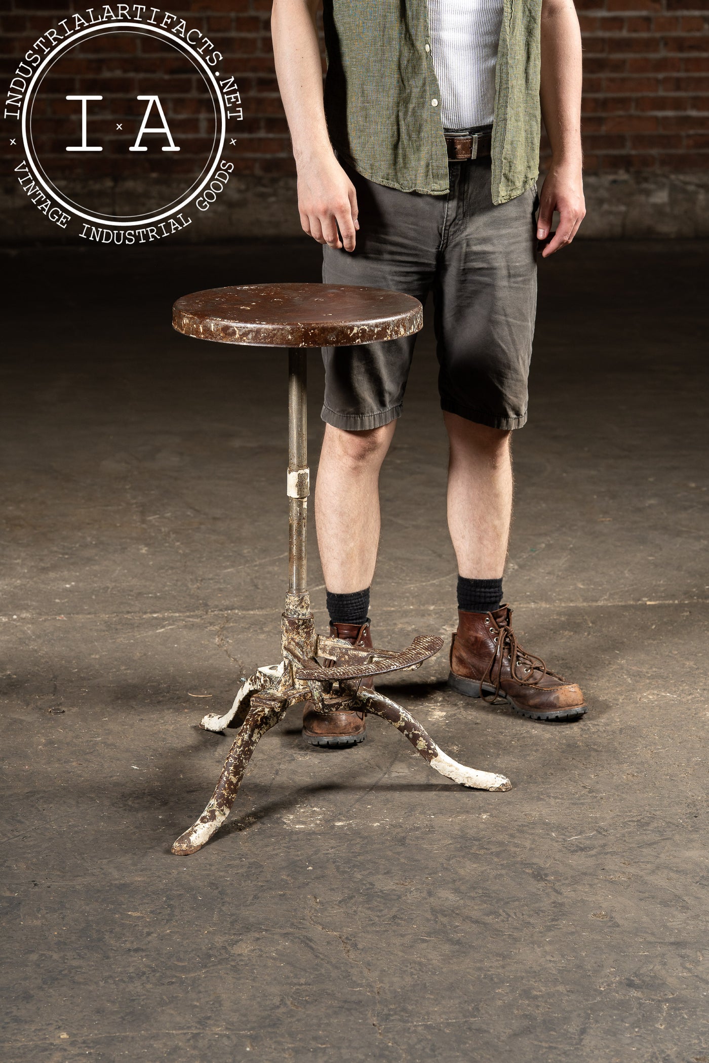 Early 20th Century Chippy Adjustable Dental Stool