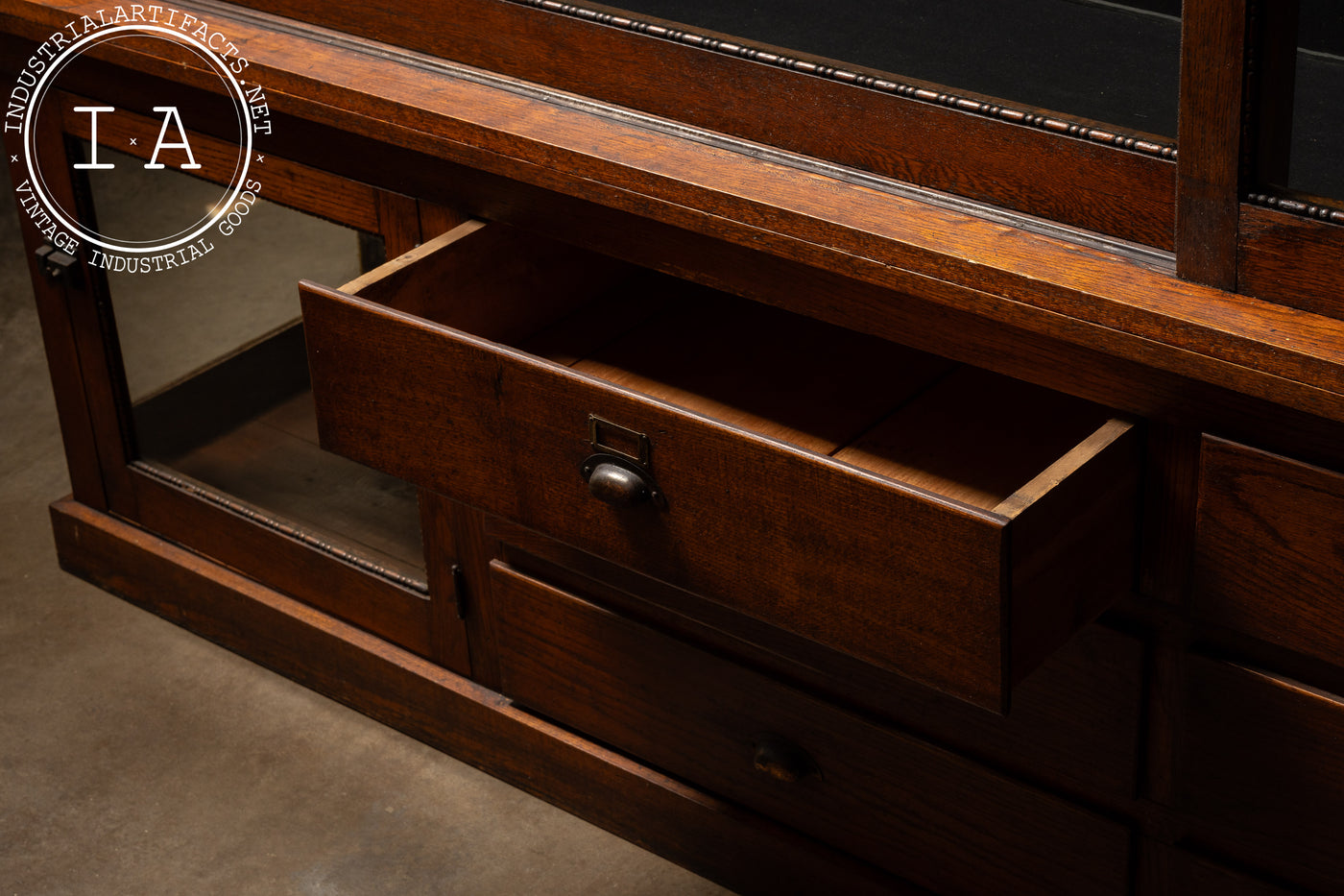 Solid Oak Mercantile Cabinet with Japanned Copper Hardware