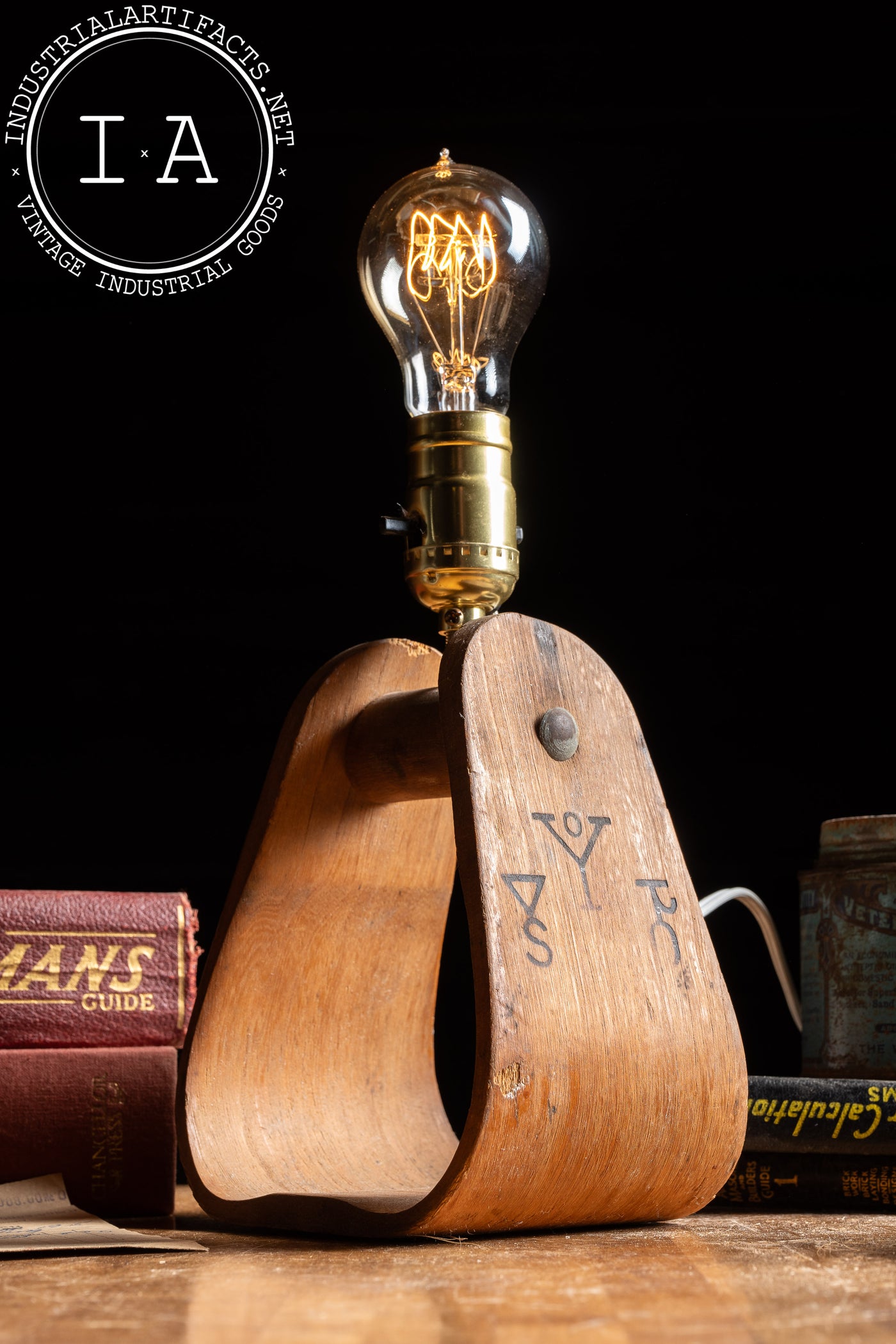 Vintage Monogrammed Western-Inspired Wooden Yoke Lamp