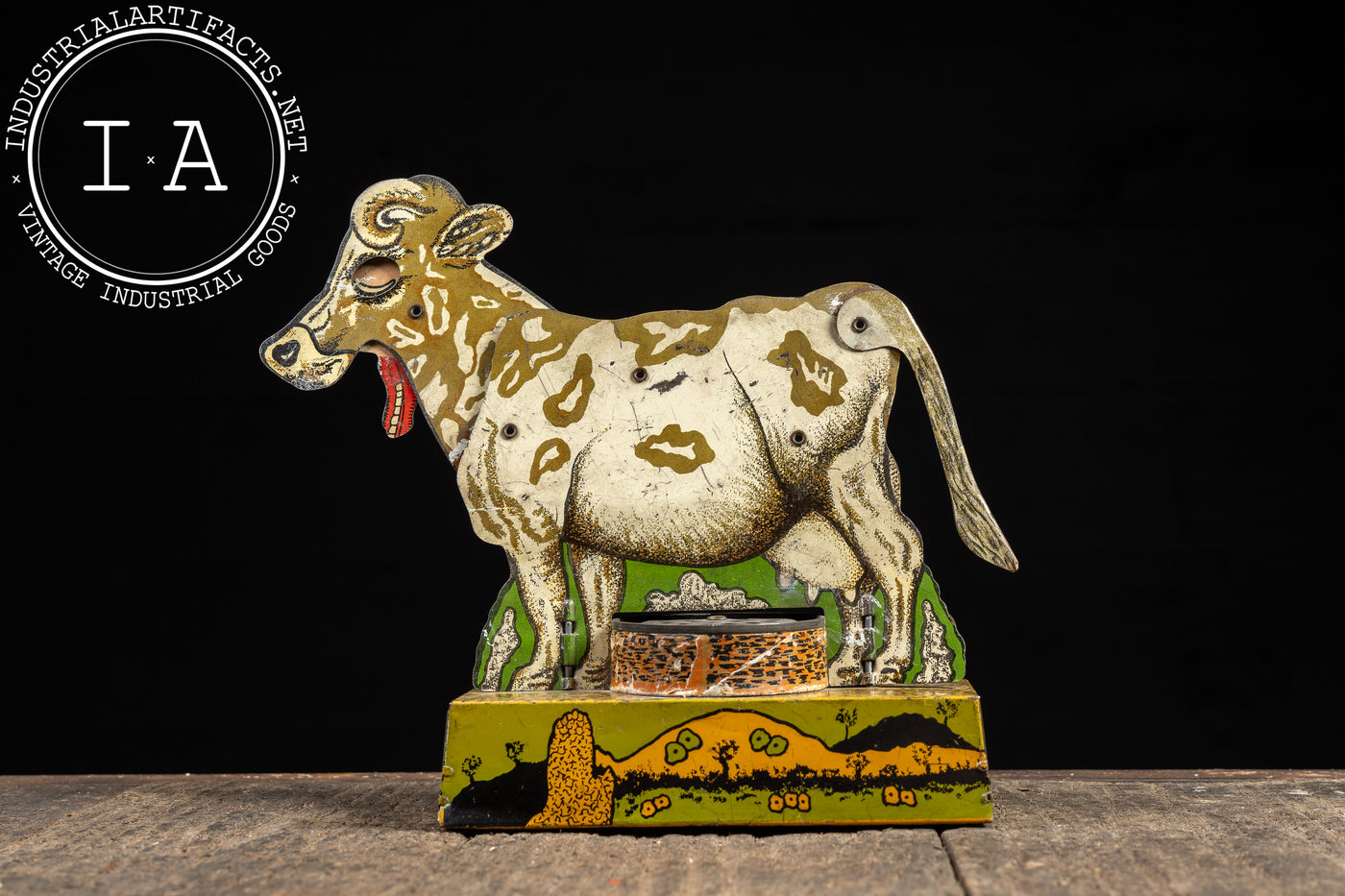Vintage Tin Litho Mechanical Mooing Cow
