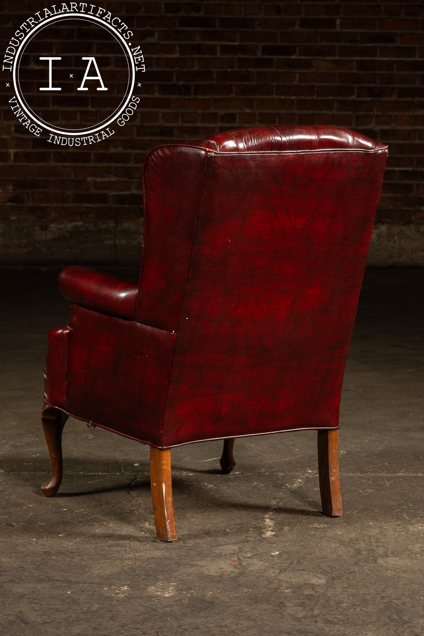 Vintage Tufted Leather Wingback Chesterfield Armchair in Oxblood