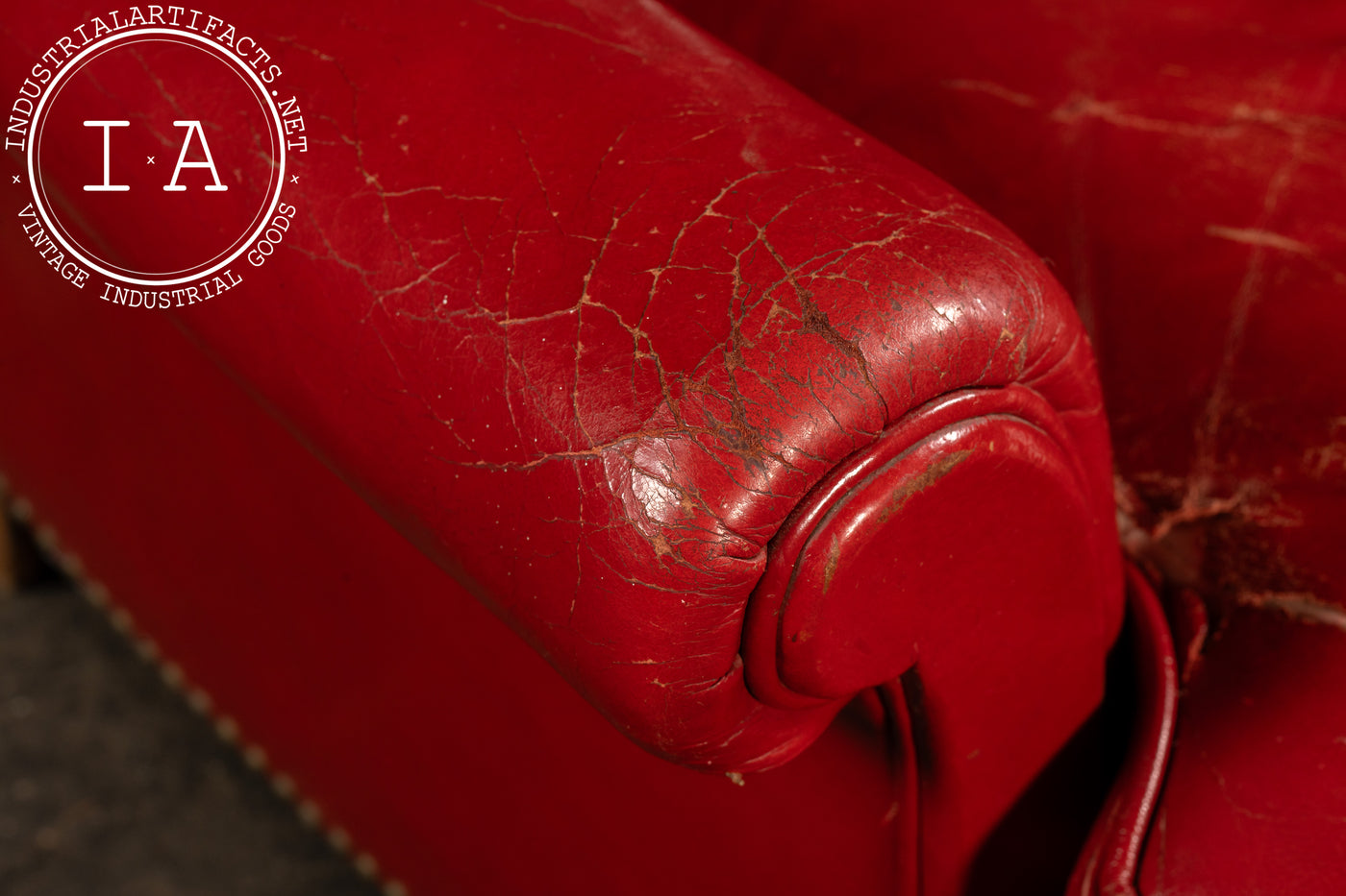 Vintage Tufted Leather Lounge Chair in Candy Apple Red