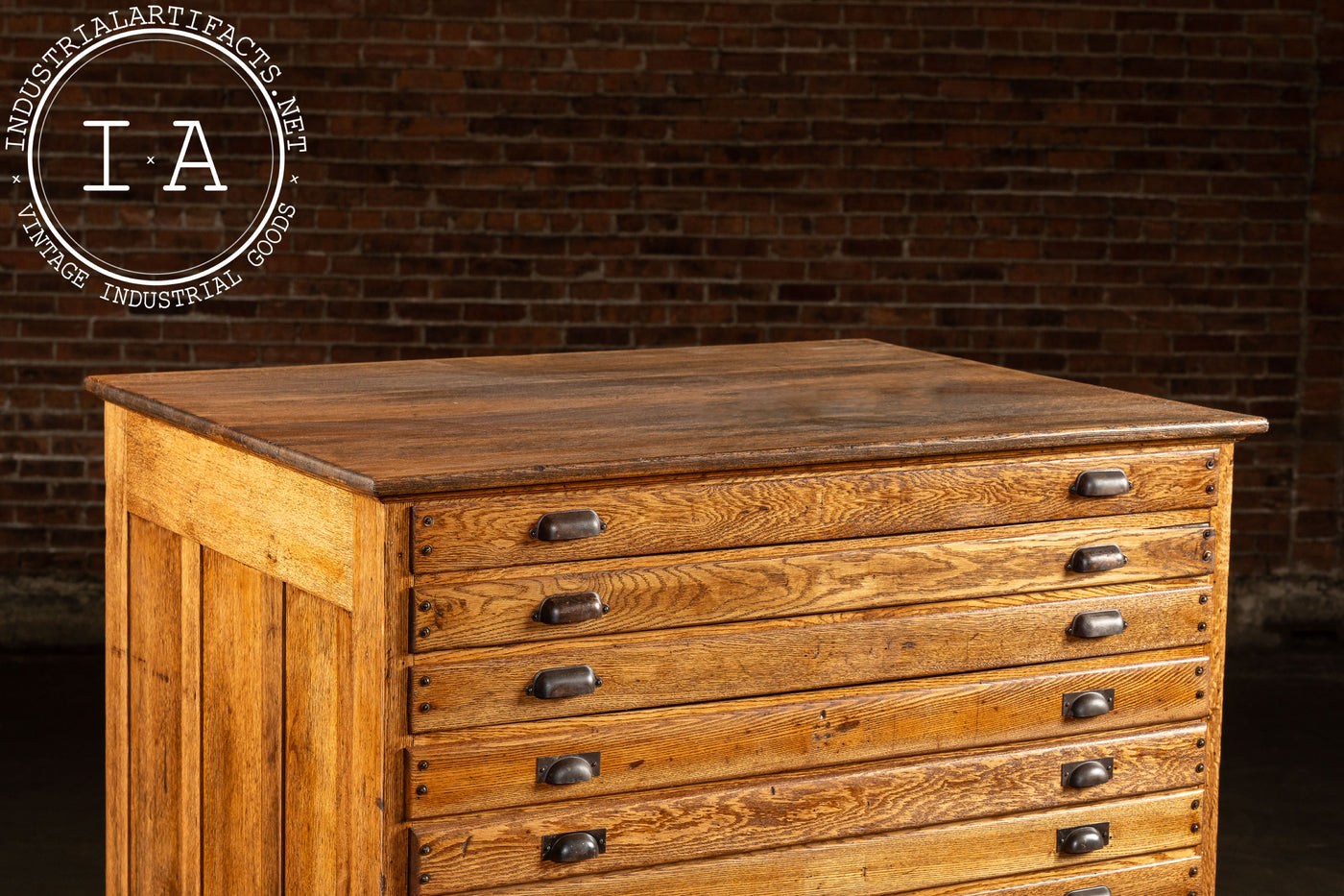 Massive Early 20th Century Oak 13-Drawer Flat File Cabinet