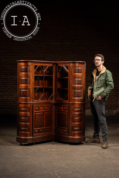 c. 1850 English Mahogany Renaissance Revival Corner Library Cabinet