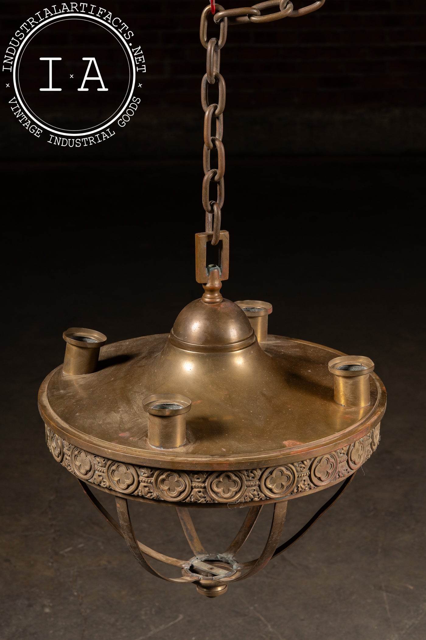 Large Early 20th Century Gothic Revival Hanging Brass Fixture