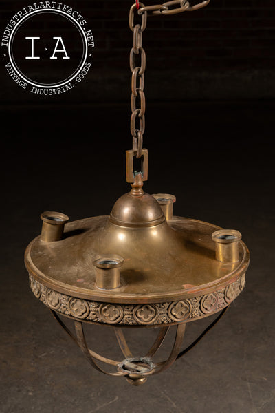 Large Early 20th Century Gothic Revival Hanging Brass Fixture