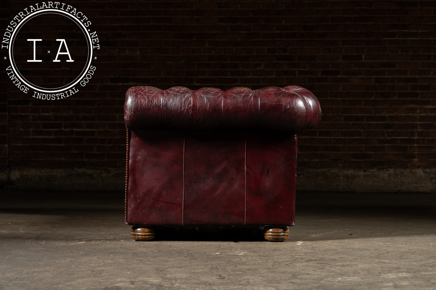 Deep Oxblood Leather Chesterfield Sofa with Nailhead Trim
