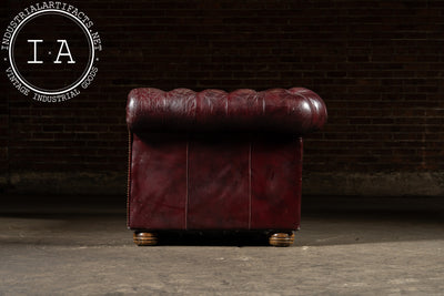 Deep Oxblood Leather Chesterfield Sofa with Nailhead Trim