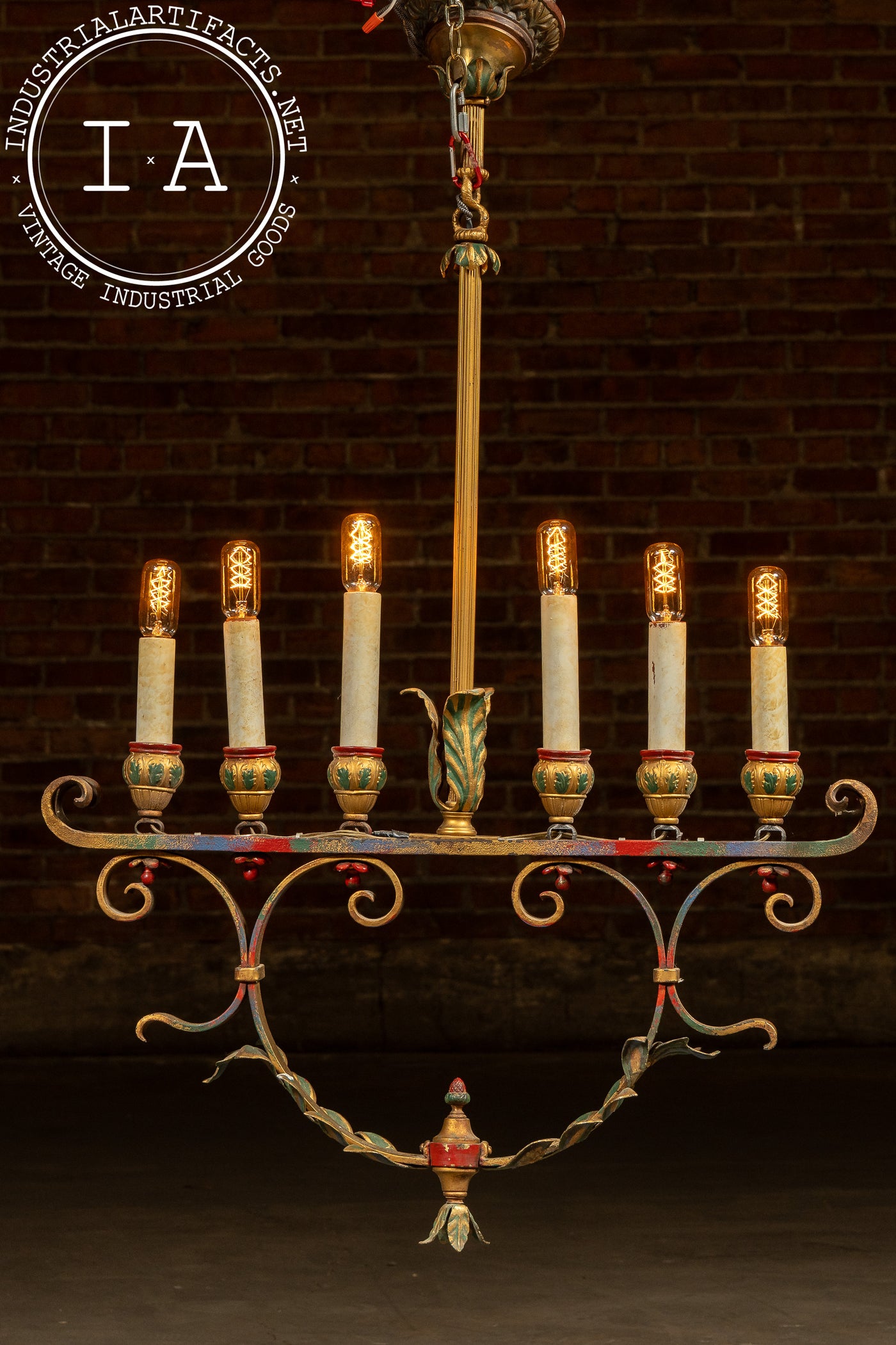 Mediterranean Revival Wrought Iron and Tole Chandelier 1
