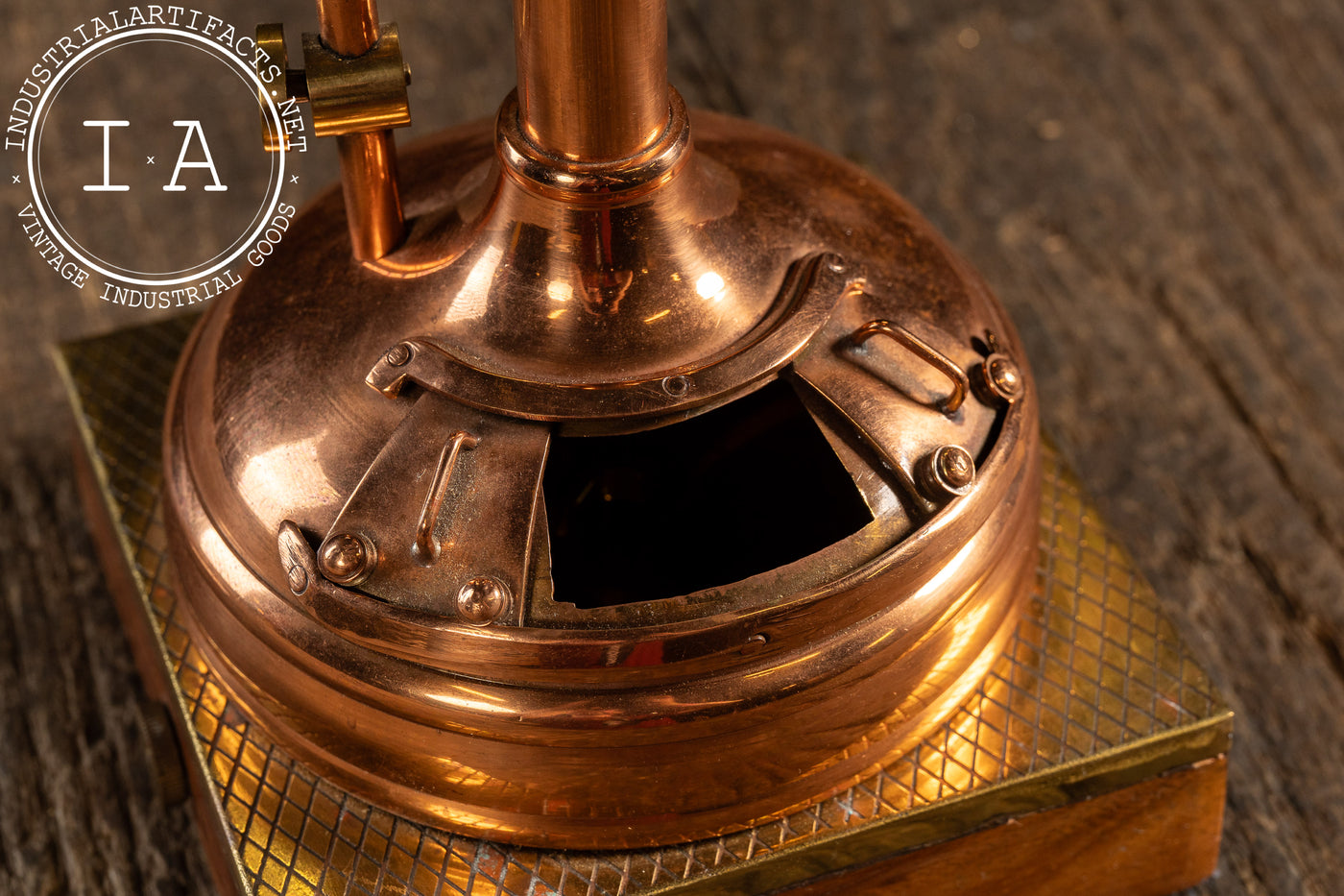 Miniature Copper Brewing Kettle Model on Wood Base
