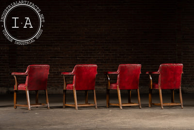 Set Of Four Tufted Leather Bankers Chairs in Red