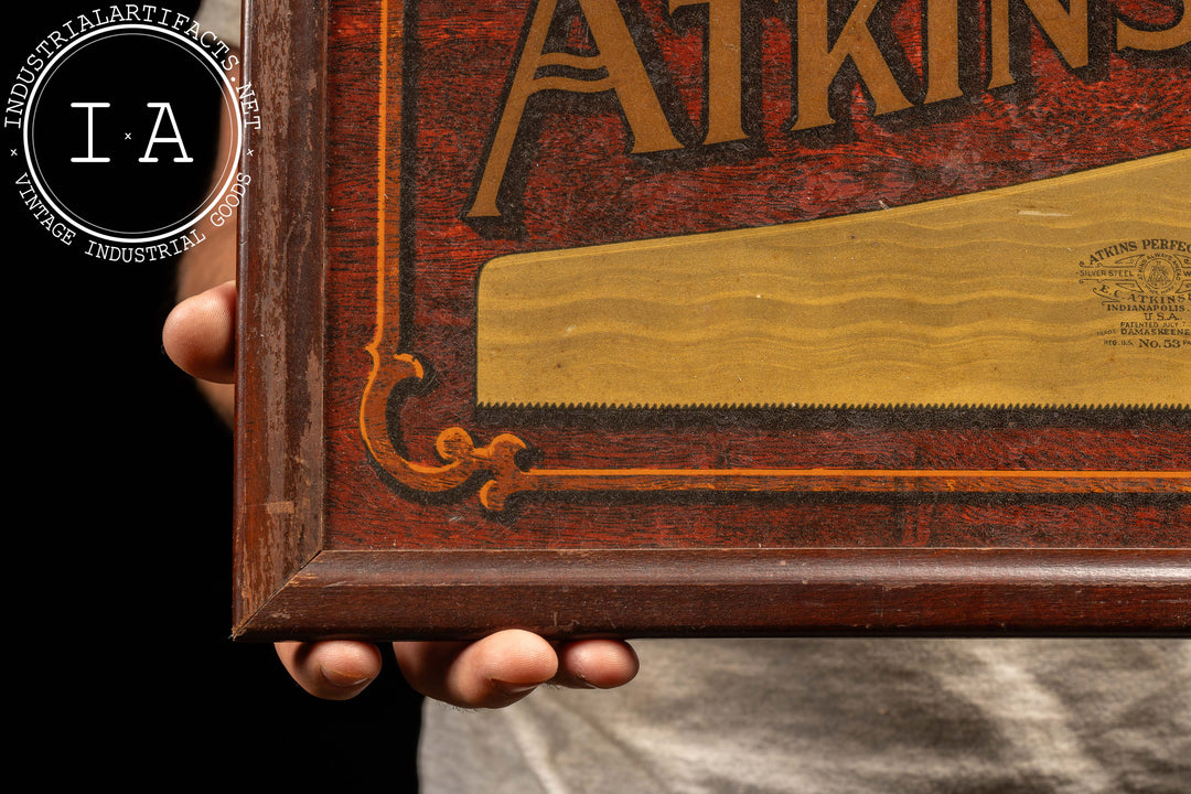Early 20th Century Framed Atkins Silver Steel Saws Painted Tin