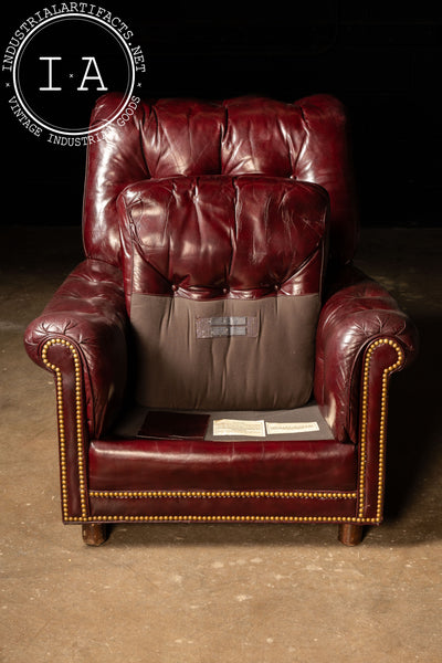 Vintage Tufted Armchair and Ottoman Set in Burgundy