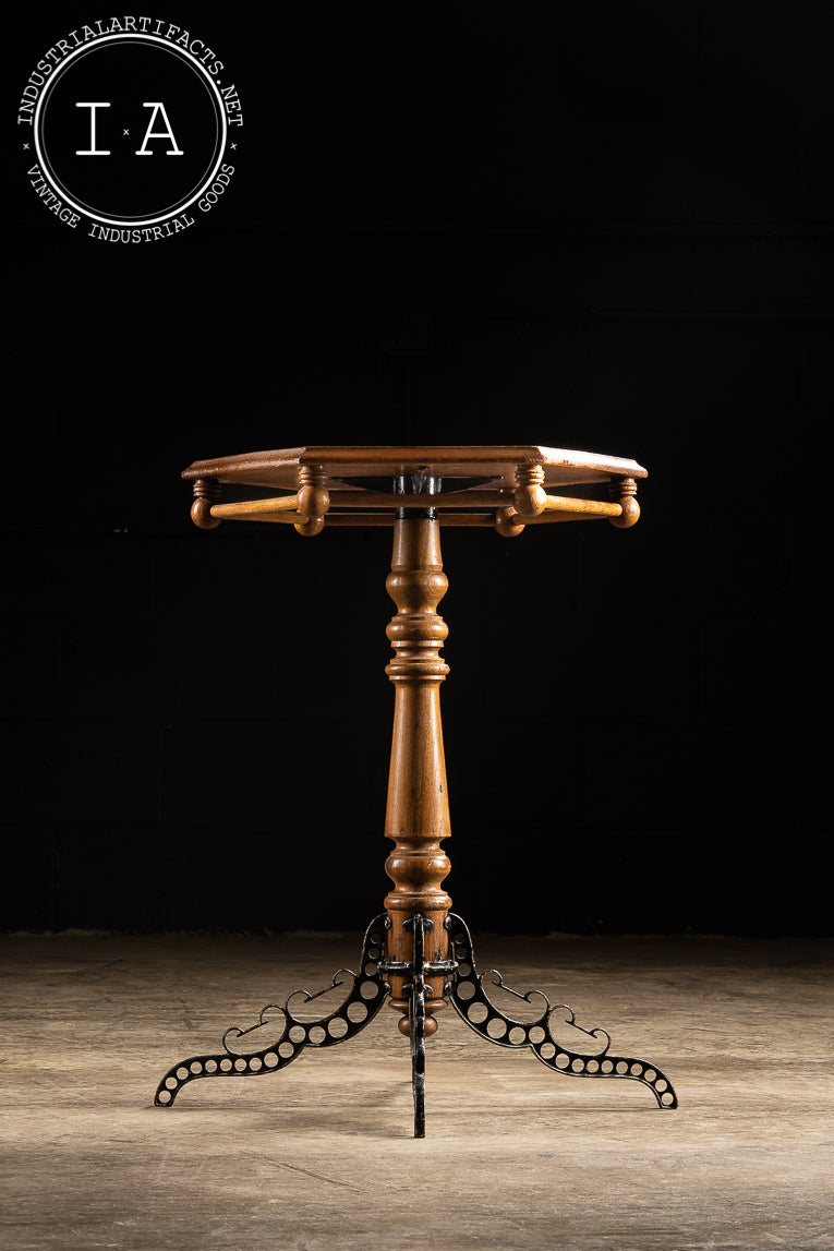 Small Six-Sided Wood and Cast Iron Victorian Side Table