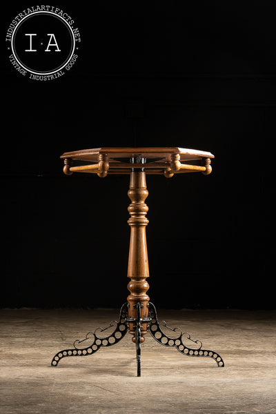 Small Six-Sided Wood and Cast Iron Victorian Side Table
