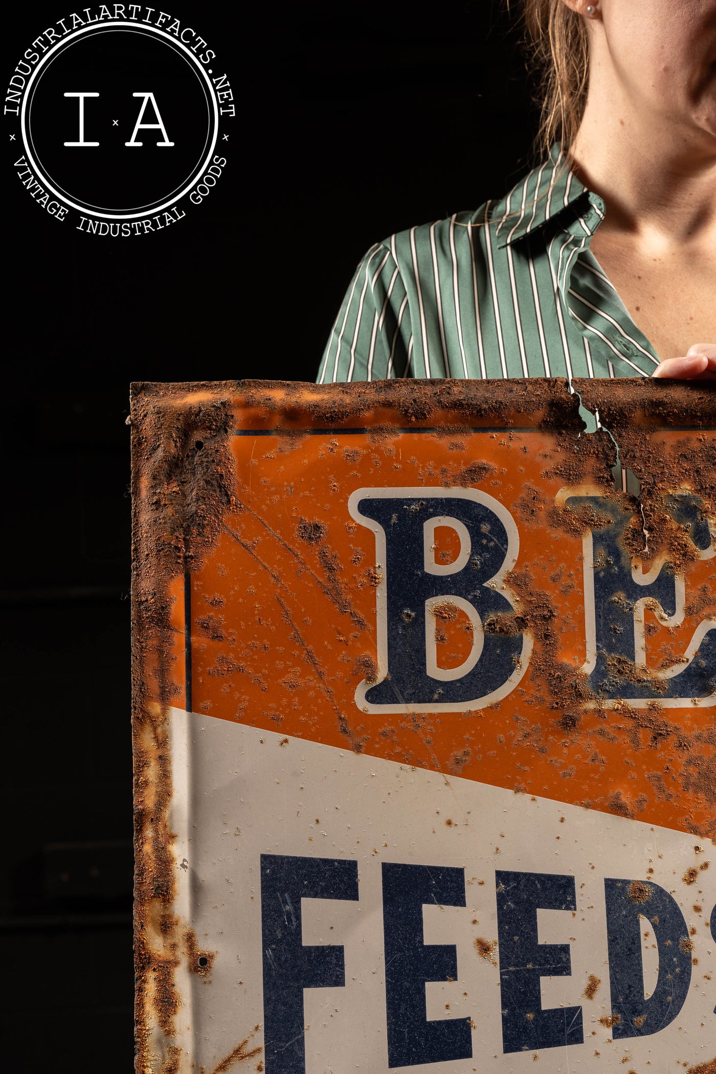 Antique Beacon Feeds Self-Framed Tin Litho Advertising Sign
